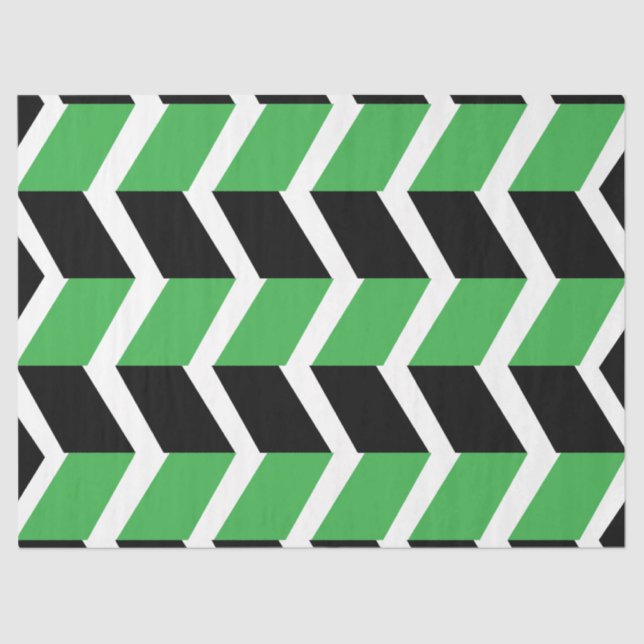 Papel De Seda Rayo de chevron verde negro (Anverso)