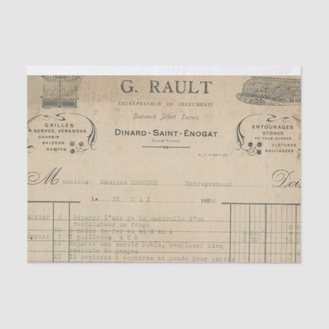 Papel De Seda Recibo Francés (Anverso)