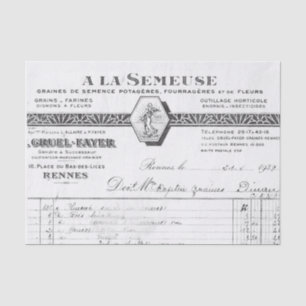 Papel De Seda Recibo Francés Antiguo