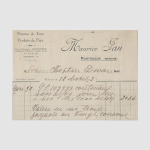 Papel De Seda Recibo Francés Antiguo