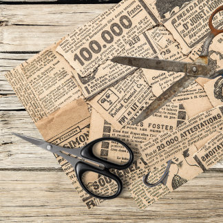 Papel De Seda recortes de periódico vintage, tijeras oxidadas