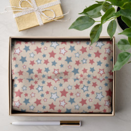 Papel De Seda Red and Blue Stars, 4th of July, Beige Background