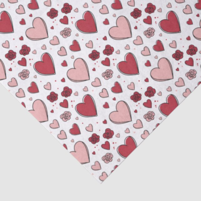 Papel De Seda Red and Pink Hearts and Roses Doodle Art (Detalle)