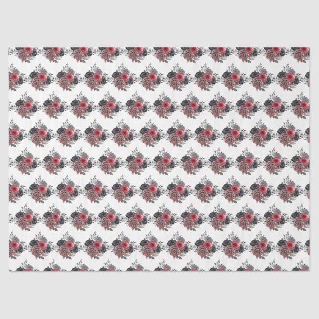 Papel De Seda Red and Silver Elegant Flowers (Anverso)