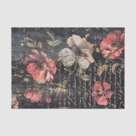 Papel De Seda Red and White Poppies and Text on Black BG Tissue