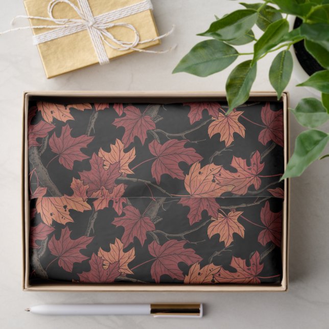 Papel De Seda Red Autumn maple leaves on black (Regalo )