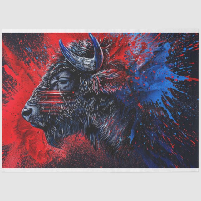 Papel De Seda Red Black Blue Buffalo Face Right Decoupage (Anverso)