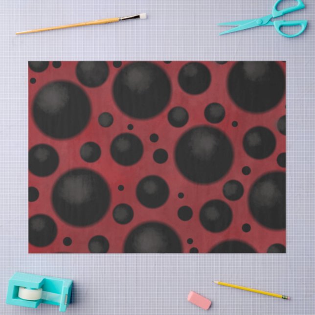 Papel De Seda Red Black Dots Circles Funky Pattern Decoupage (Artesanía)