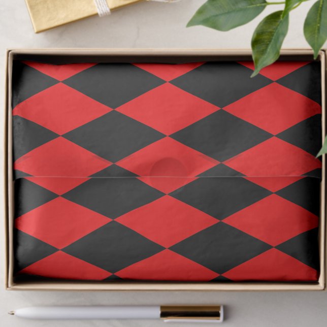 Papel De Seda Red Black Harlequin Diamonds Checkers Design  (Subido por el creador)