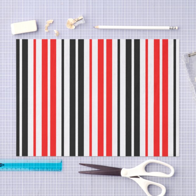 Papel De Seda Red Black White Stripes Pattern Design  (Artesanía)