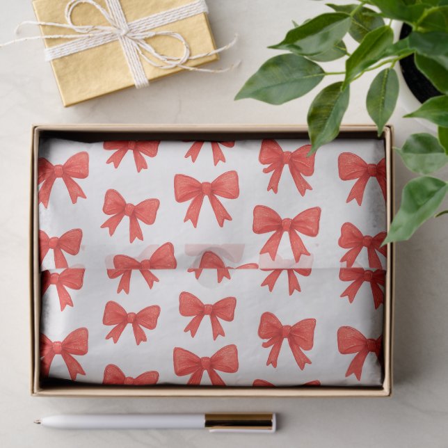 Papel De Seda Red Bow Doodle Warmth Festive Playful  (Regalo )