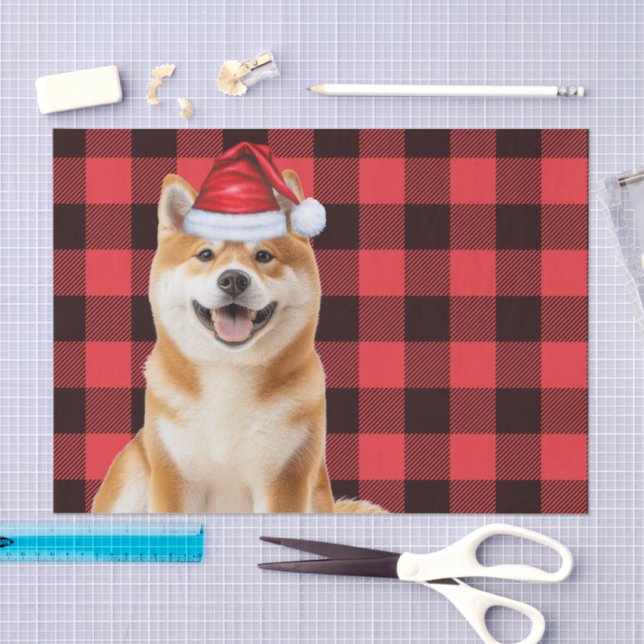 Papel De Seda Red Buffalo Plaid Christmas Akita Dog Holiday (Artesanía)
