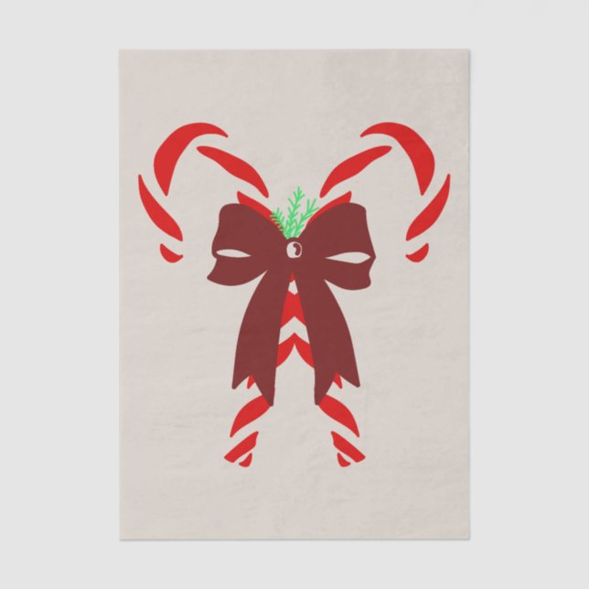 Papel De Seda Red Candy Canes with Pine Needles & Bow (Anverso)