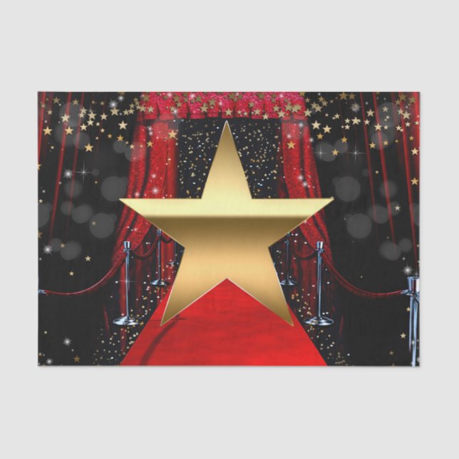 Papel De Seda Red Carpet Hollywood Gold Stars Birday Party (Anverso)