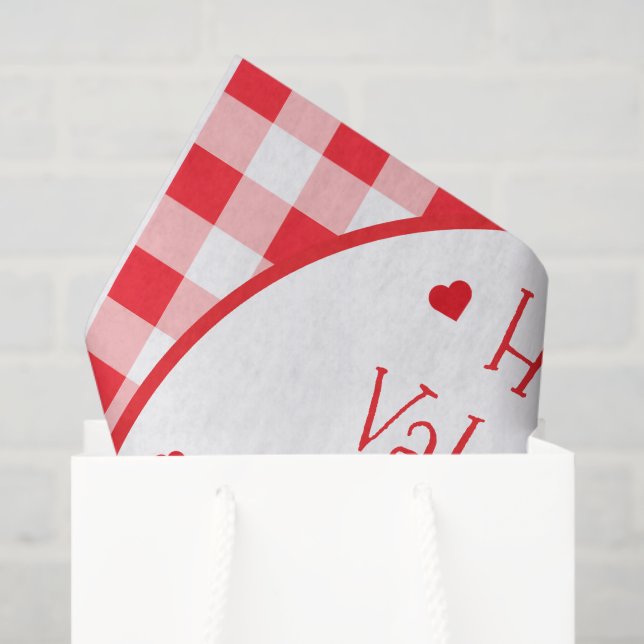Papel De Seda Red Check Red Hearts Valentine's Day (Bolsa de regalo)