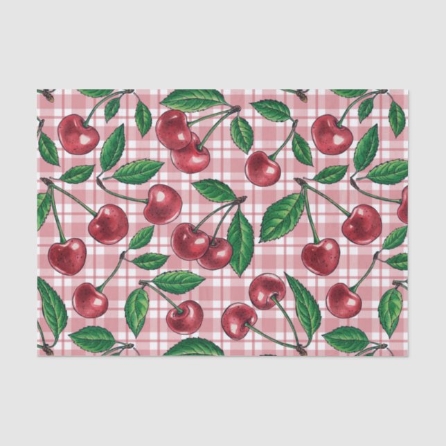 Papel De Seda Red cherries on pink gingham (Anverso)