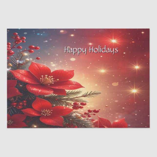 Papel De Seda Red Christmas Floral Holiday Tissue Paper (Anverso)