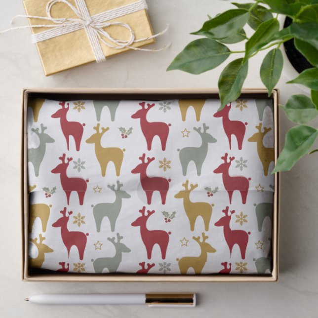 Papel De Seda Red Christmas Reindeer Pattern#12 ID1009 (Regalo )