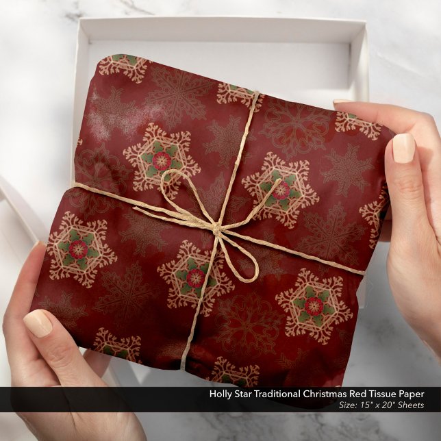 Papel De Seda Red de Navidades Tradicionales de Holly Star (Holly Star Traditional Christmas Red Tissue Paper)