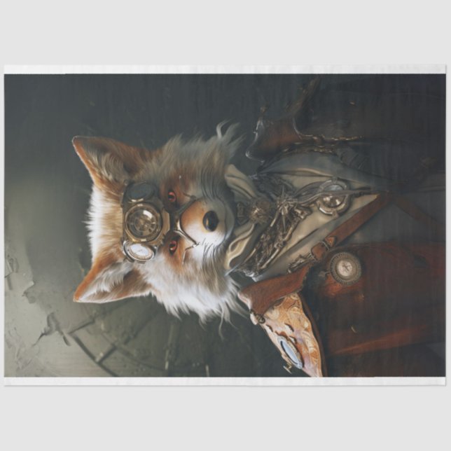 Papel De Seda Red Fox Steampunk Style Decoupage (Anverso)