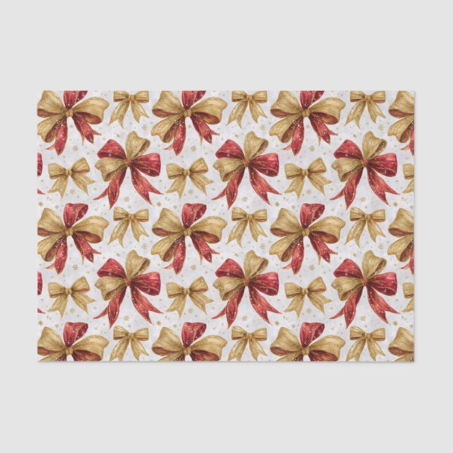 Papel De Seda Red Gold Bows Christmas (Anverso)