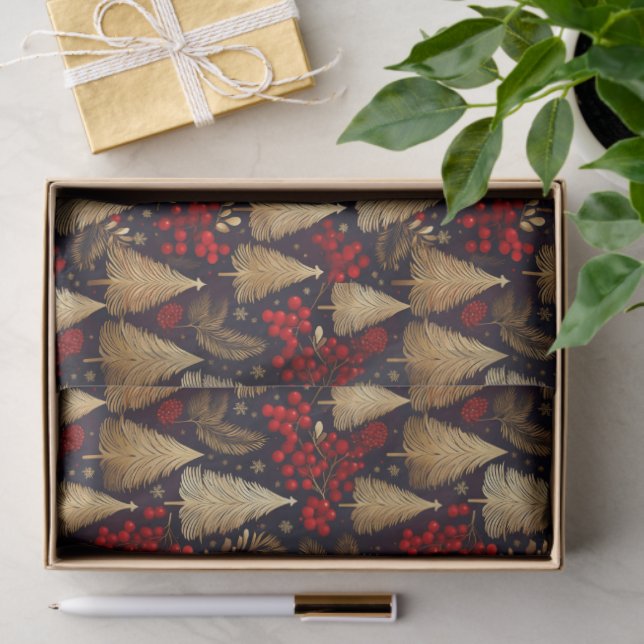 Papel De Seda Red Gold Christmas Tartan Pattern#31 ID1009 (Regalo )