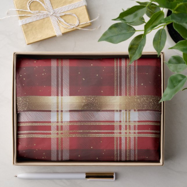 Papel De Seda Red Gold Christmas Tartan Pattern#7 ID1009 (Regalo )