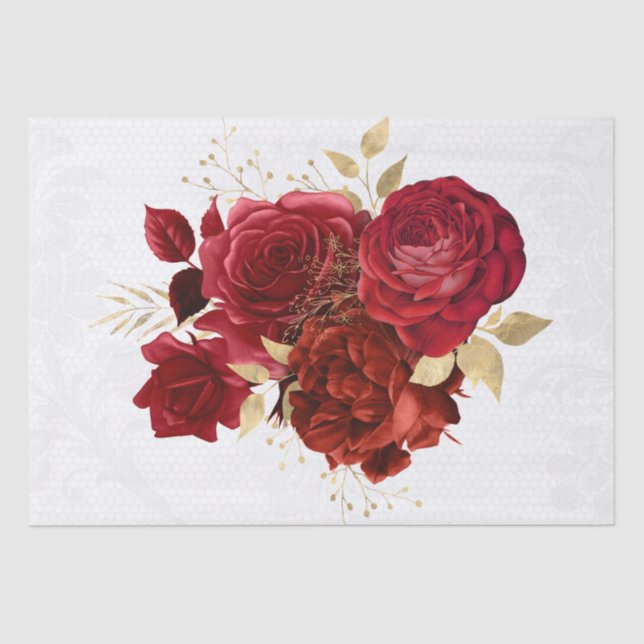Papel De Seda Red Gold Floral Lace Bouquet Decoup (Anverso)