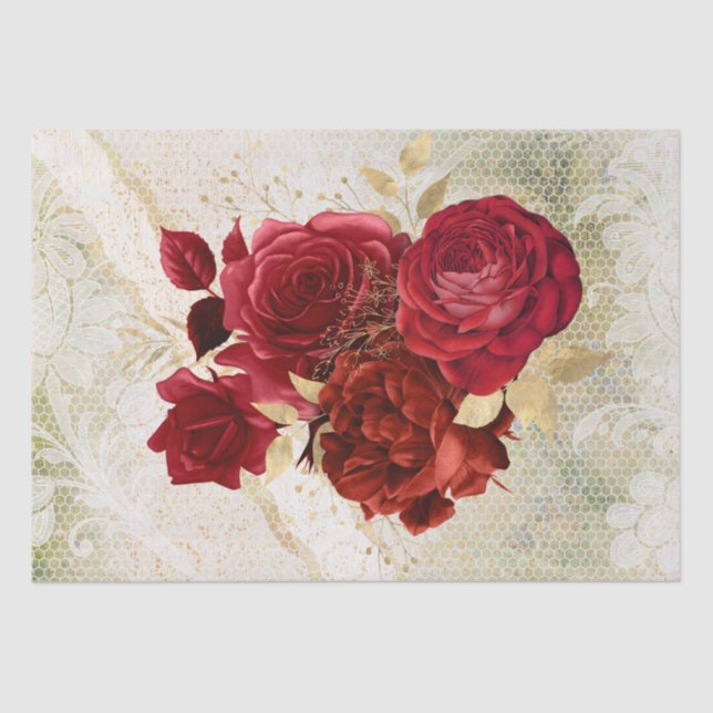 Papel De Seda Red Gold Floral Lace Bouquet Decoup (Anverso)