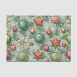 PAPEL DE SEDA RED & GREEN CHRISTMAS BALLS STARS SNOWFLAKES