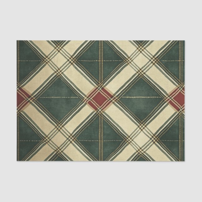 PAPEL DE SEDA RED GREEN CREAM HOLIDAY DIAMOND PATTERN (Anverso)