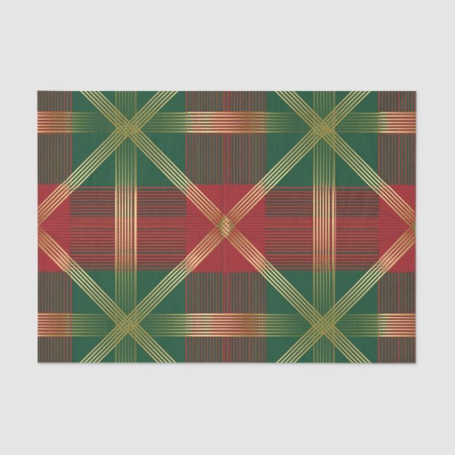 PAPEL DE SEDA RED GREEN GOLD HOLIDAY CHRISTMAS PLAID PATTERN (Anverso)