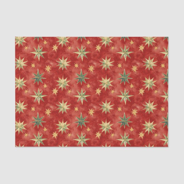 Papel De Seda Red Green Gold Stars Christmas (Anverso)