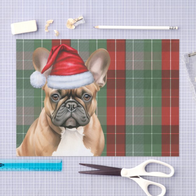 Papel De Seda Red Green Holiday Plaid Christmas French Bulldog (Artesanía)