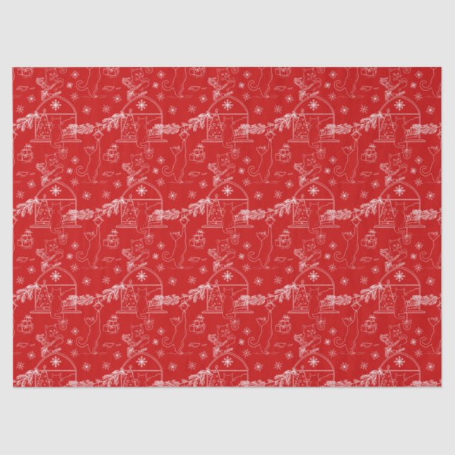 Papel De Seda Red green & white Christmas winter cats (Anverso)