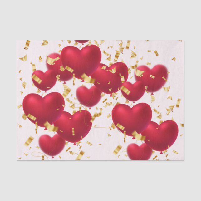 Papel De Seda Red Hearts Gold Confetti (Anverso)