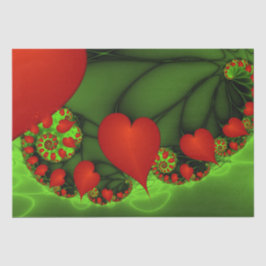 Papel De Seda Red Hearts Lime Green Modern Abstract Fractal Art