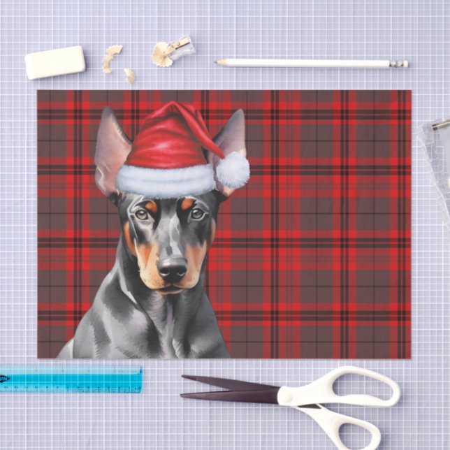 Papel De Seda Red Holiday Plaid Doberman Pinscher Christmas (Artesanía)