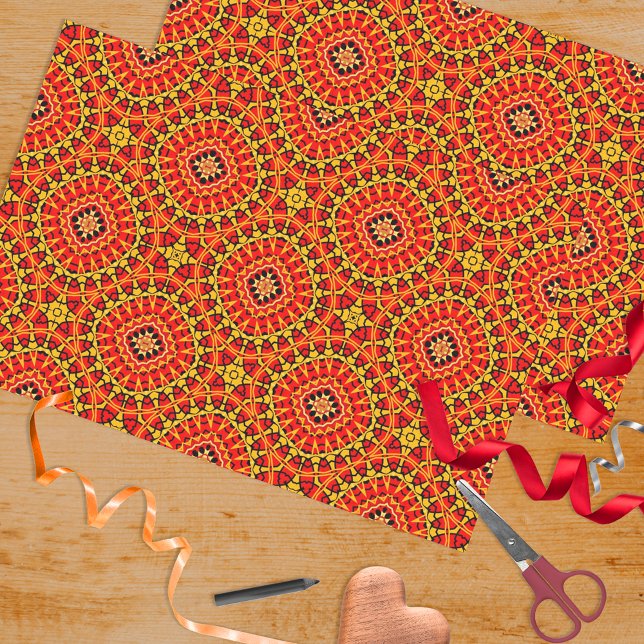 Papel De Seda Red & Orange Oriental Boho Geometric Pattern (Subido por el creador)