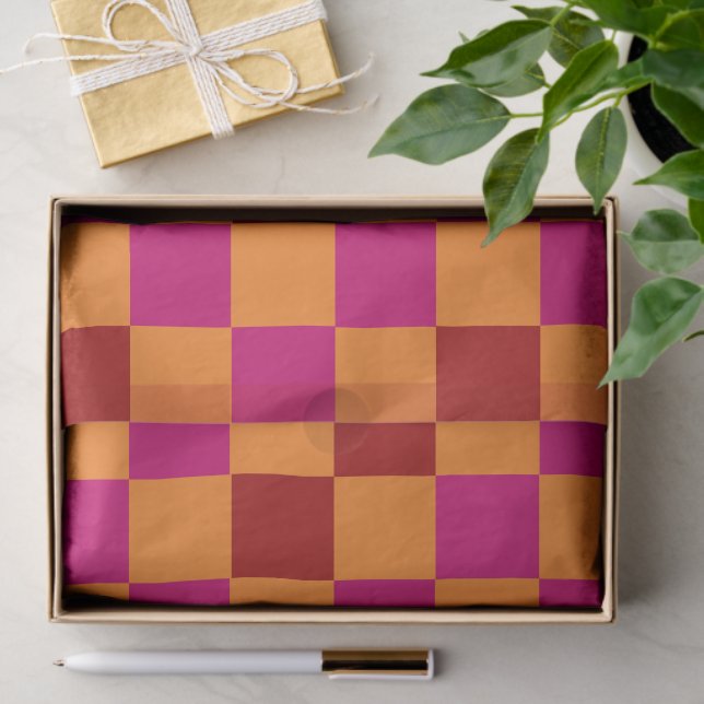 Papel De Seda Red Orange Pink Checkered Pattern Design  (Regalo )