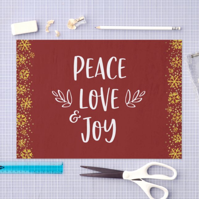 Papel De Seda Red Peace Love Joy Cita Typography Snowflake Gold (Artesanía)