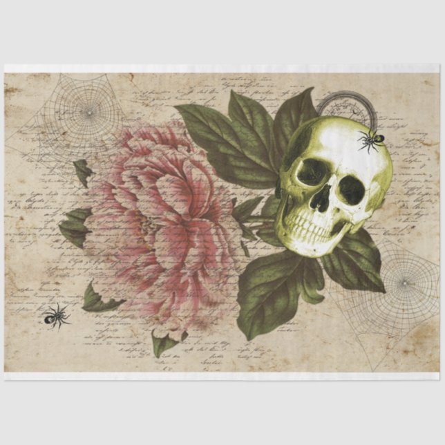 Papel De Seda Red Peony Steampunk Skull Ephemera (Anverso)