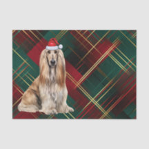 Red Plaid Christmas Afghan Hound Dog Holiday