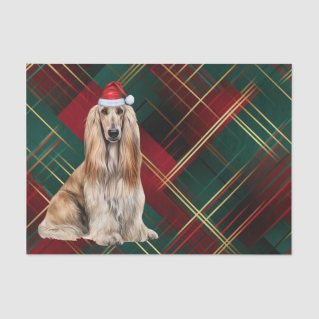 Papel De Seda Red Plaid Christmas Afghan Hound Dog Holiday (Anverso)