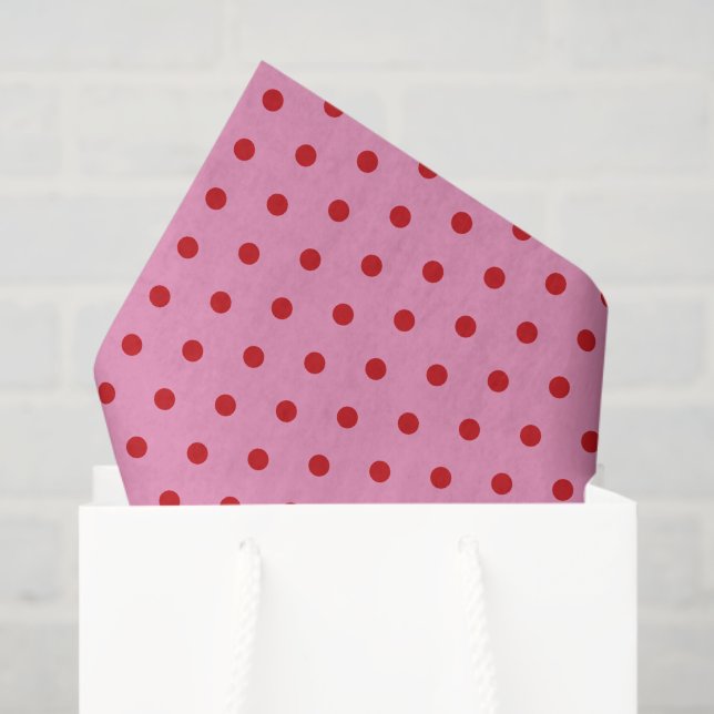 Papel De Seda Red Polka Dots on Pink (Bolsa de regalo)