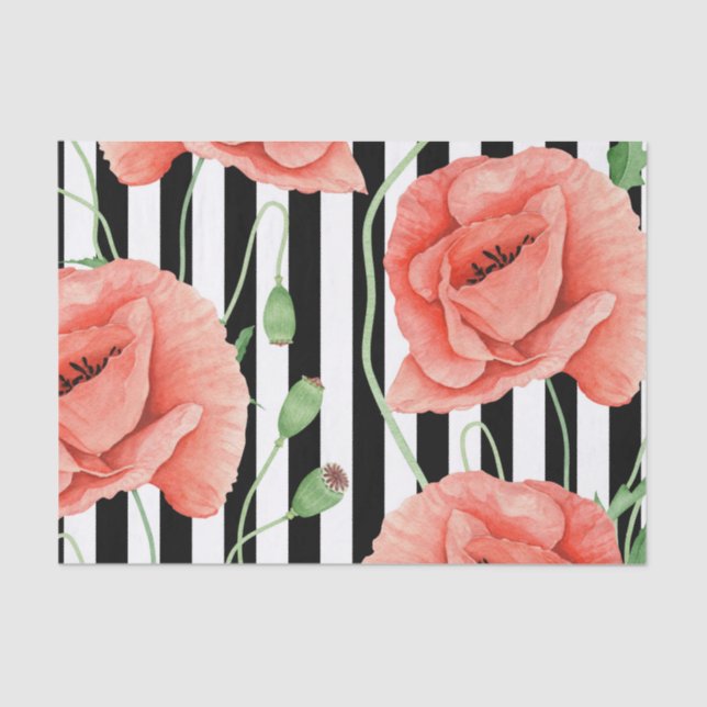 Papel De Seda Red Poppies Black Stripes Moda (Anverso)