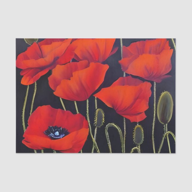 Papel De Seda Red Poppies Plants Art (Anverso)