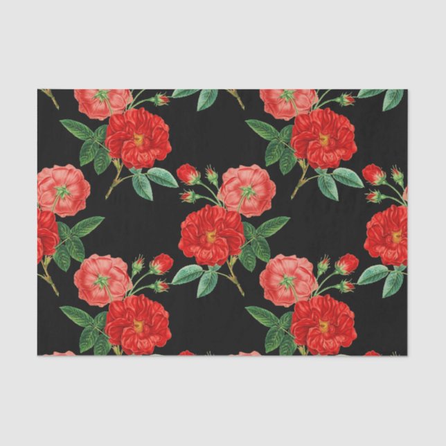 Papel De Seda Red Roses, Black Background, (Anverso)