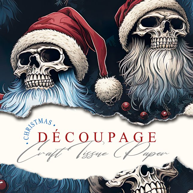 Papel De Seda Red Santa Hats Navidades góticos calaveras navideñ (Blue, red and gothic, Santa Skulls perfect for paper crafting this holiday season.)
