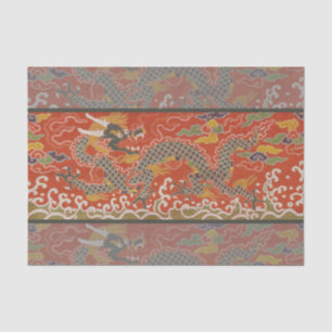 Papel De Seda Red Satin Brocade con dragón chino en la nube